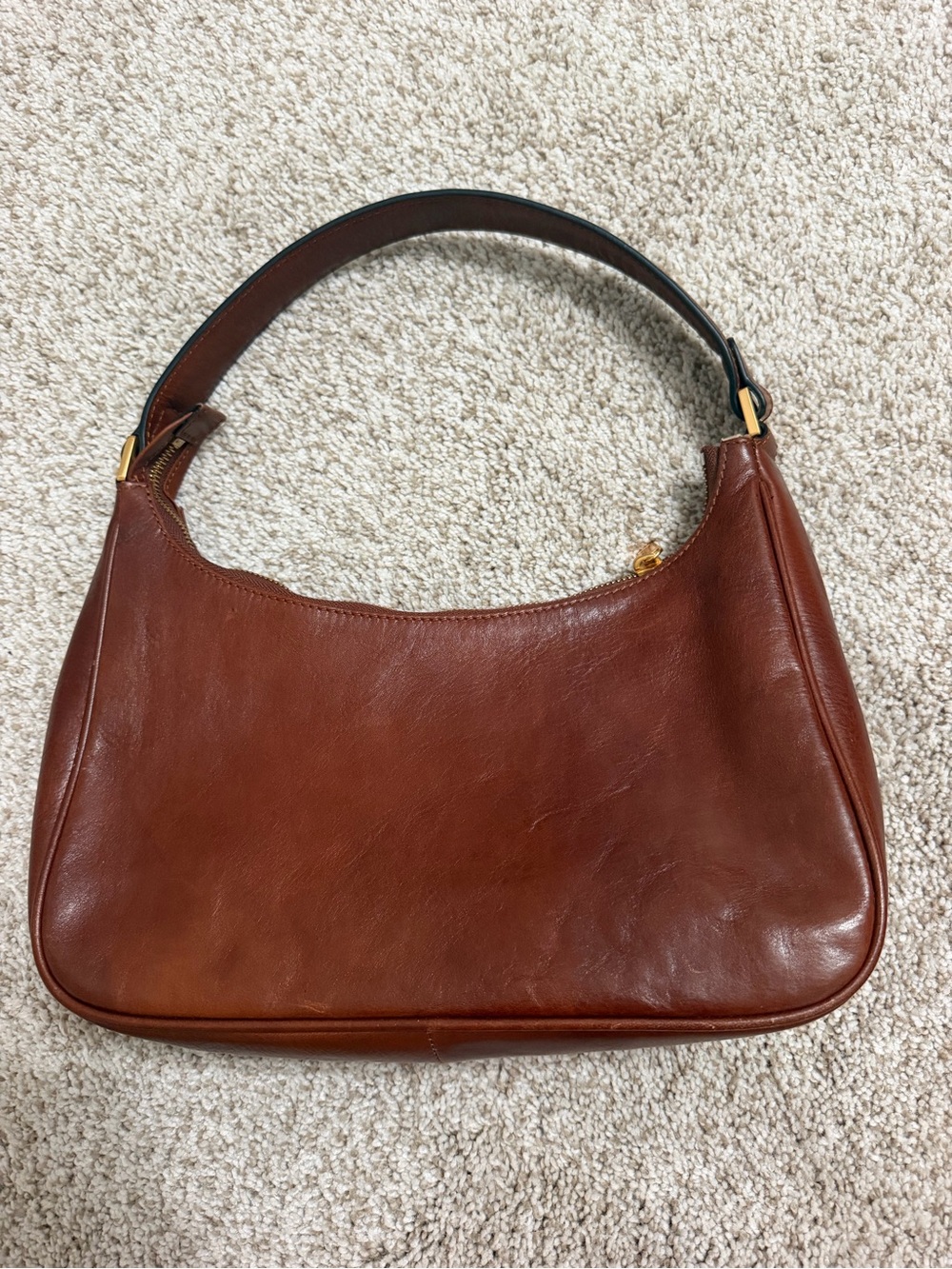 Classic Brown Leather Shoulder Bag with Gold Hardware